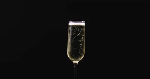 Champagne Pouring Highlights Golden Color Champagne Wine Glass Full of Bubbles Champagne Prosecco