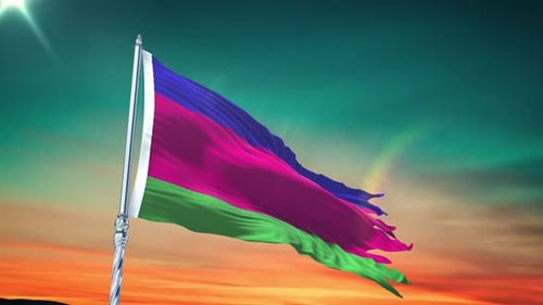 Waving Flag Animation with Distressed Fabric and Vibrant Sky