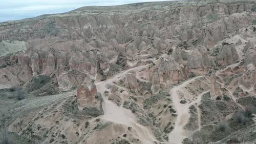 Aerial video of Cappadocia's kissing rock formations