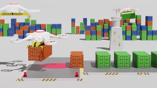 Futuristic Drone Cargo Handling in Warehouse