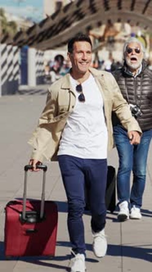 Two Men Walking in an Urban Setting