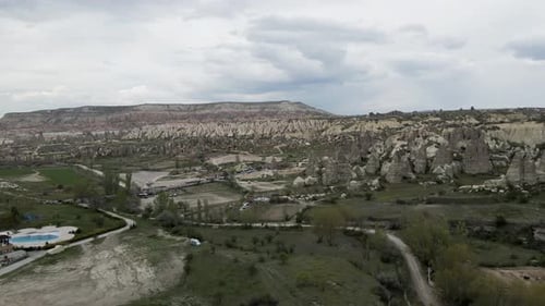 Aerial view of Goreme Valley, Cappadocia, Nevsehir, Turkey.