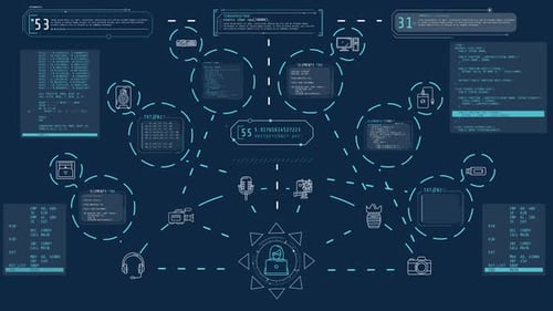 Futuristic HUD Network Data Diagram Animation