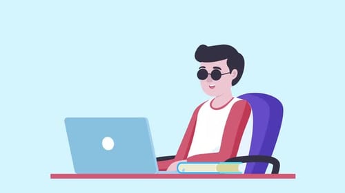 Flat Design Animation of Person Working on Laptop