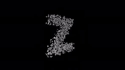 Lettre Z composée de lettres avec canal Alpha. Police 3D. Animation de lettres alphabétiques. BG transparent