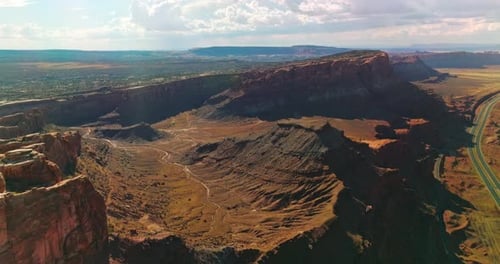 Sunlit scenery of majestic rocks of canyons in Utah, USA. Fascinating panorama