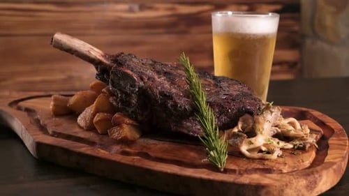 Juicy Steak Dinner with Potatoes and Mushrooms