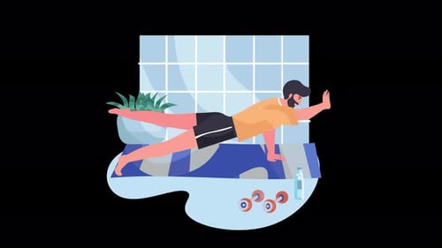 Animated Man Performing Plank Exercise in Flat Design