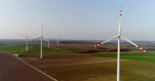 Renewable Energy Large Windmills With Blades Ecology Wind Turbines Aerial View