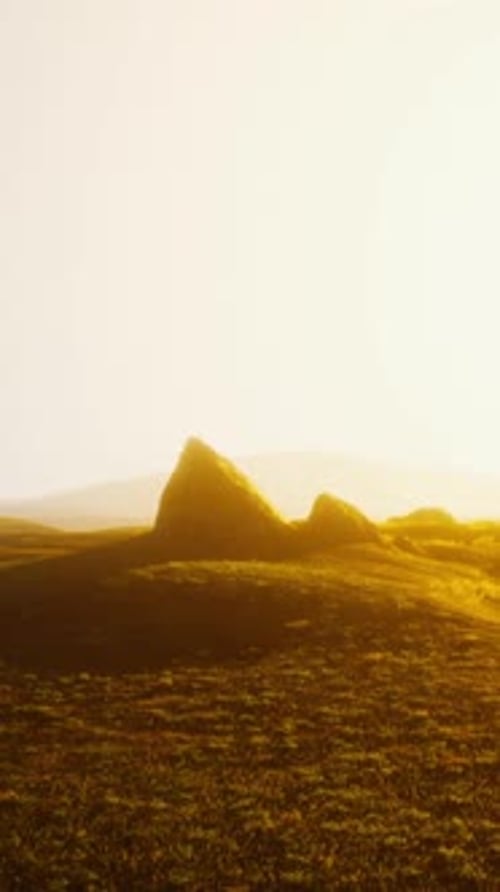 Green Meadow on the Background of the Mountains