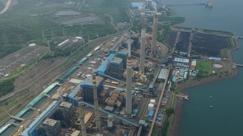 Indonesian coal power plant generating energy from fossil fuel