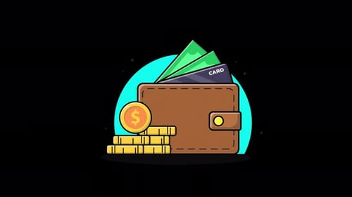 Wallet with Money and Bank Card. Investment Concept Animation Video - Transparent