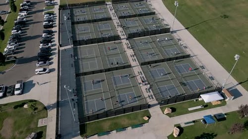 Aerial View of People Playing Pickleball on Courts