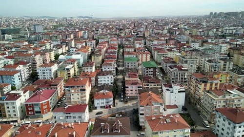 Seaside Skyline of Istanbul's Residential Neighborhood fly backwards shot