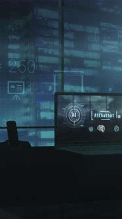 Laptop with Infographics on the Table 3D Render