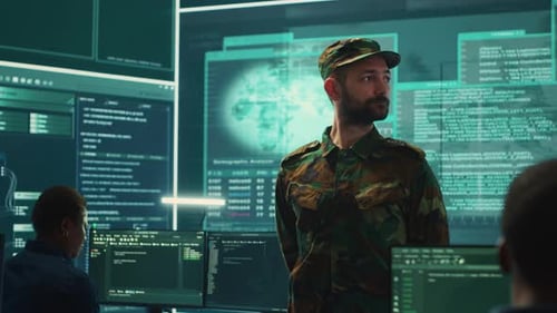 Man in Military Uniform in Control Room