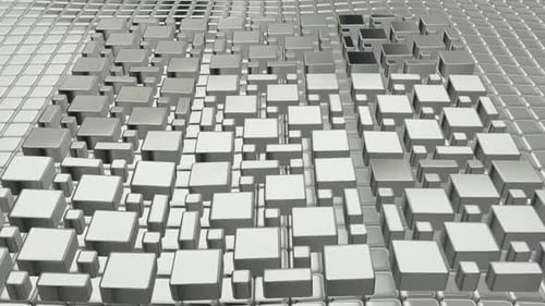 Schwebender Hintergrund mit silbernen Würfeln, Formen, exklusiv, 3D-Render, einzigartiges Design, Reflexion