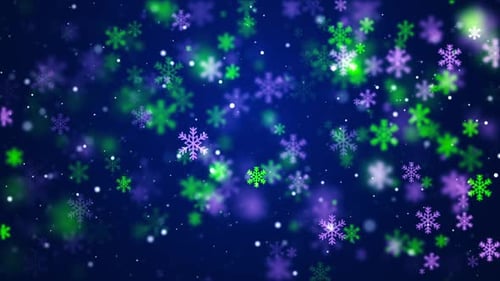 Animated Falling Snowflakes Background with Purple and Green Colors