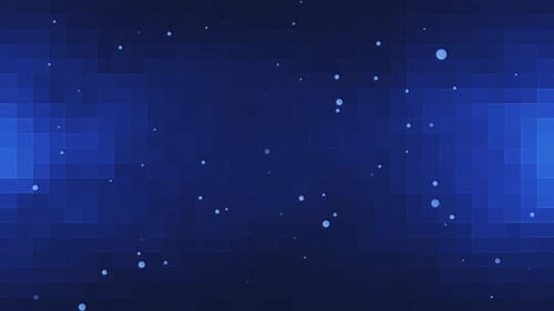 Abstract digital background with flying particles dots on a blue background. seamless loop.