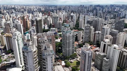 Vídeo aéreo acima do Parque Ibirapuera São Paulo em um dia ensolarado