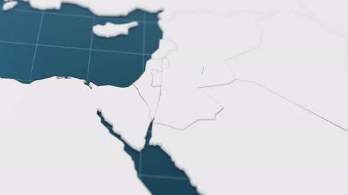 Destaque con azul el mapa 3D de Jordania con puntero rodeado de otros países en blanco