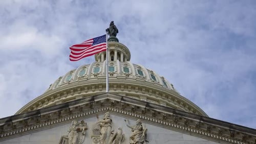 Capitol Building Dome, Flag, Washington DC Day