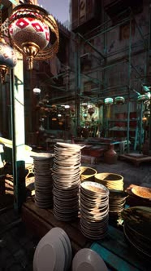 Animated Mystical Bazaar Street with Ornate Lanterns