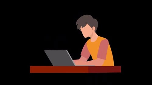 Flat Design Animation of Person Working on Laptop