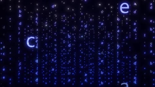 Futuristic Digital Rain of Glowing Blue Letters