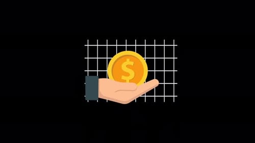 Hand Holding Dollar Coin with Upward Growth Arrow. Investment Concept Animation Video - Transparent