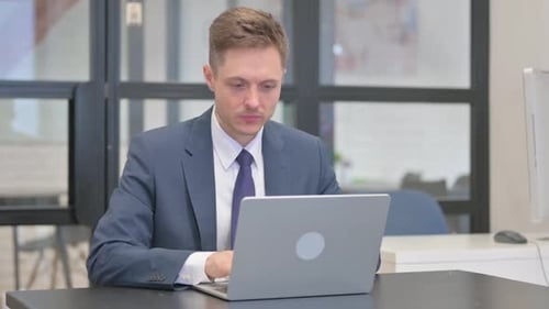 Mature Adult Businessman Working on Laptop in Office