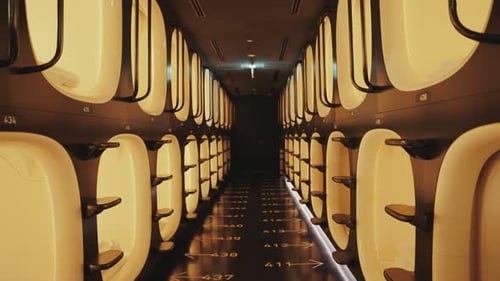 Une capsule et des lits à l'intérieur d'une auberge et d'un hôtel à capsules à Tokyo mettent en valeur le design moderne, compact et