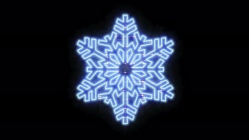 Twinkling Blue Neon Snowflake On Black Background