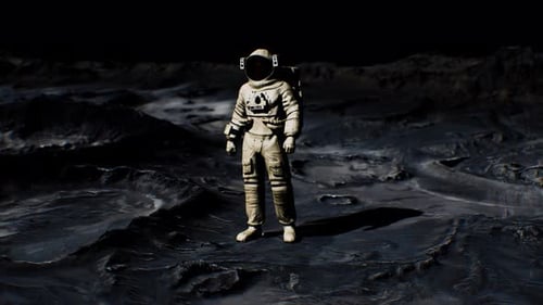 3D Animated Astronaut on Lunar Surface in Space Environment