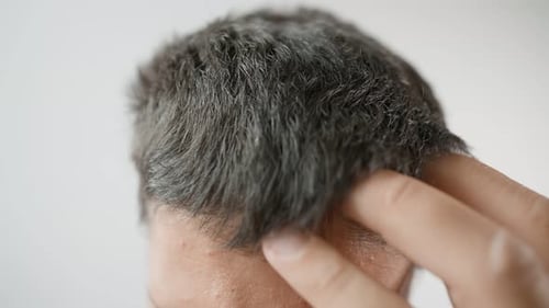 Close Up of Hand Touching Graying Hair