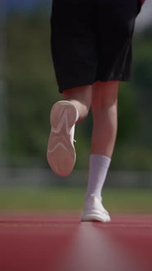 Ein Athlet läuft stetig auf einer Sportbahn, während er bequeme Sportoutfits trägt
