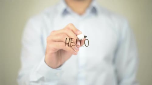 Hand Writes Hello on Clear Surface