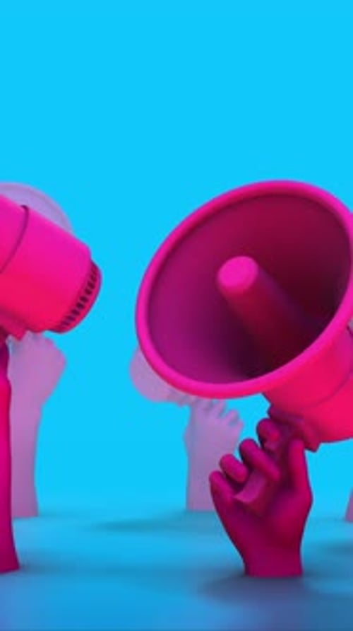 A Circle Of Hands Holding Megaphones