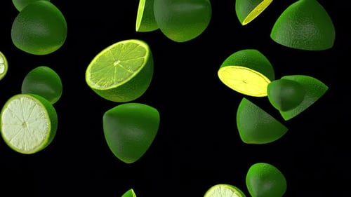 Falling Whole and Sliced Limes Animation