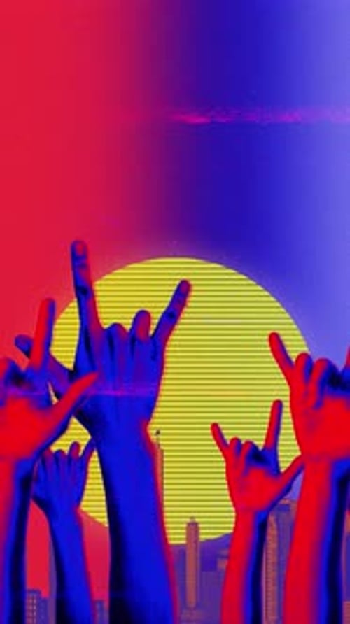 Spinning Colour Halftone Effect Rock Portrait Hands