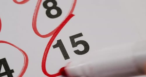 Página del calendario con la fecha marcada en un círculo rojo con el número quince resaltado