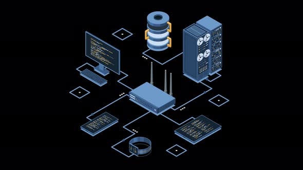Isometric Network Infrastructure Animation with Data Flow, Backgrounds ...
