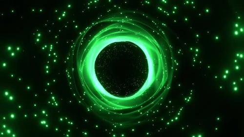 Grüner fantastischer Lichtwirbel mit leuchtenden Partikeln im Hintergrund VJ Loop In 4K