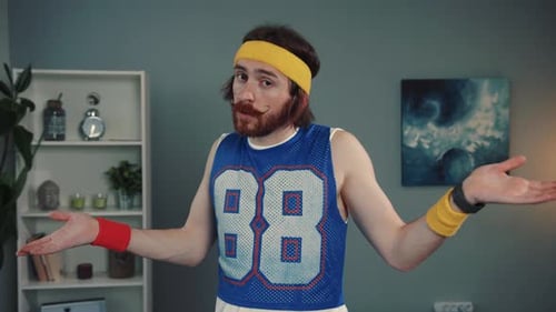 A Retro Fitness Enthusiast Sporting Colorful Sports Attire Designed for Energetic Workouts