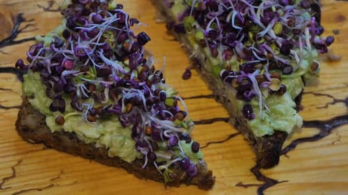 Avocado Toast with Purple Sprouts Macro View