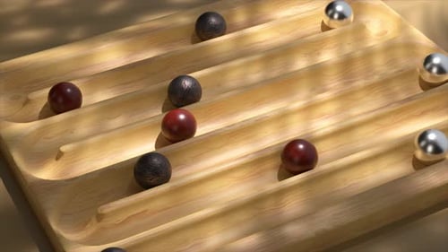 Fluid Rolling Spheres on a Wooden Channel Board