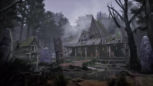 Dark Forest Swamp House Animated Background Loop