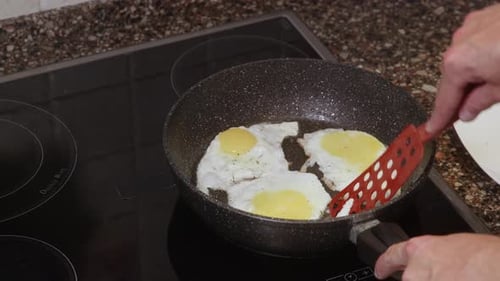 Cooking Eggs in a Pan with Spatula