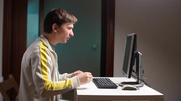 Angry Man Scolding Computer at Home Office Desk, People Stock Footage ...