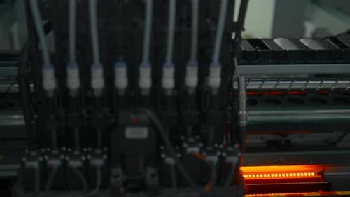 Chaîne de
montage entièrement automatisée dans une usine électronique. Créatif.